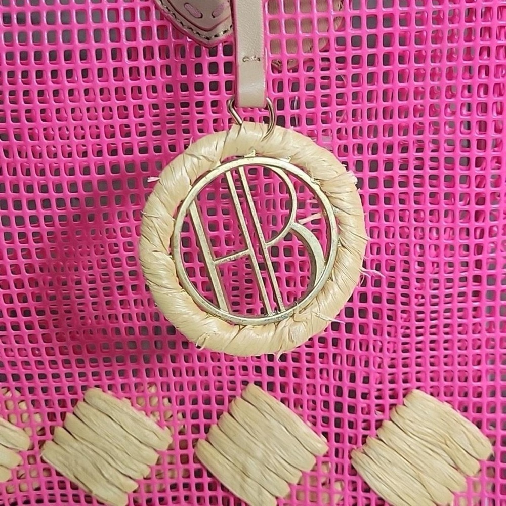 Henri Bendel Pink Raffia Mesh Tote Bag – Summer Beach Travel HB Charm - Picture 4 of 8